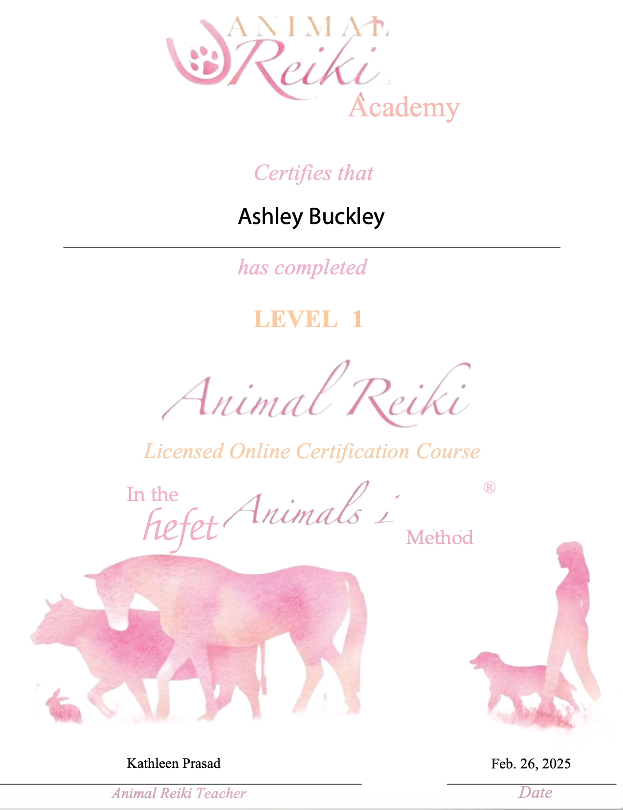 Ashley Buckley, Animal Reiki Level 1, Let Animals Lead® Method